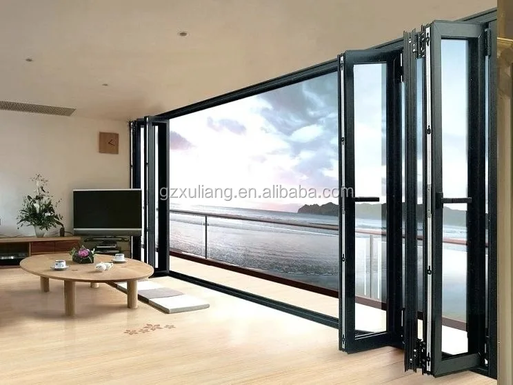 
thermal break aluminium double glass balcony folding door 