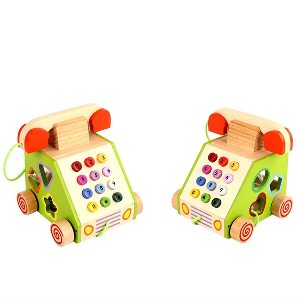 Hot sale Multifunction drag telephone 3D puzzles wooden toys