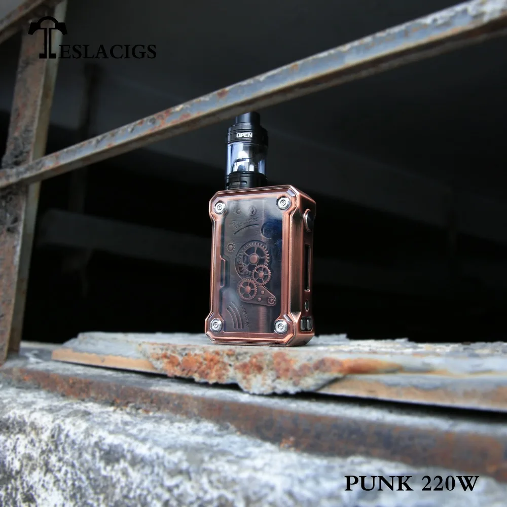 Новейшая модель; Teslacigs панк 220 Вт мод с блестящими встроенный цветная (RGB) светодиодных ламп от производителя Teslacigs