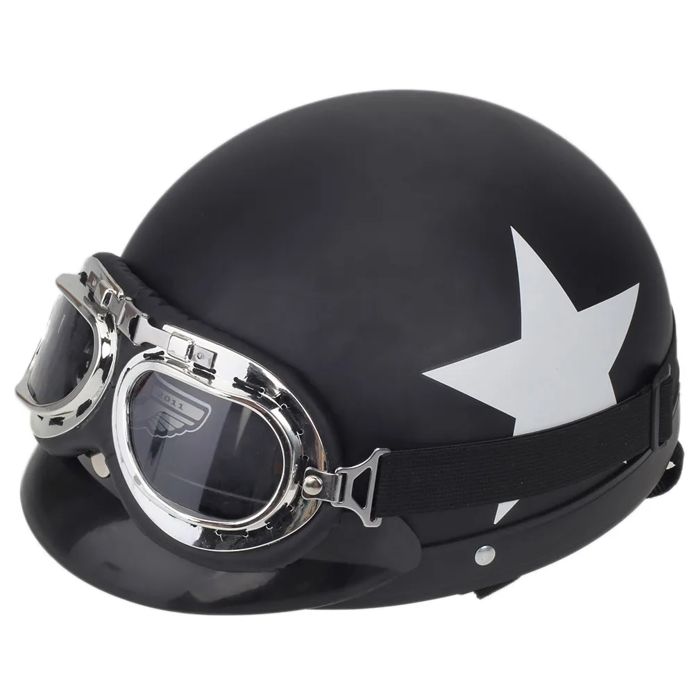 Universal Custom New Style Matte Black Star Pattern Half Open Face Protective Helmet with Goggle for Man and Women
