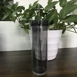 Popular BPA free colorful 16oz acrylic Skinny tumbler with Lid and Straw  double wall reusable plastic skinny tumbler