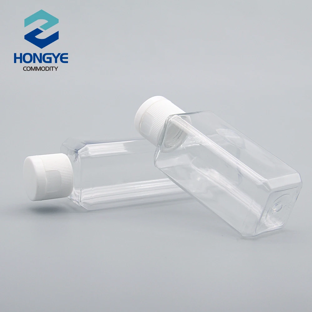 Travel Size 2oz Clear Plastic Empty Bottles with Flip Cap 60ml 100ml cosmetic square  bottle