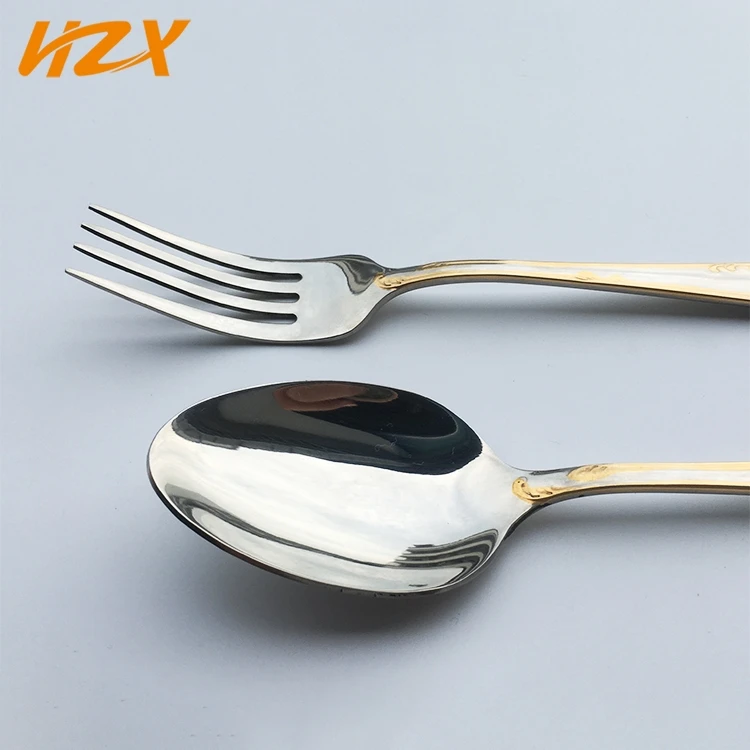 Modern Middle  gold Wedding Spoon Fork cubiertos dorados acero inox Stainless Steel Flatware Royal Vintage Style Cutlery Set