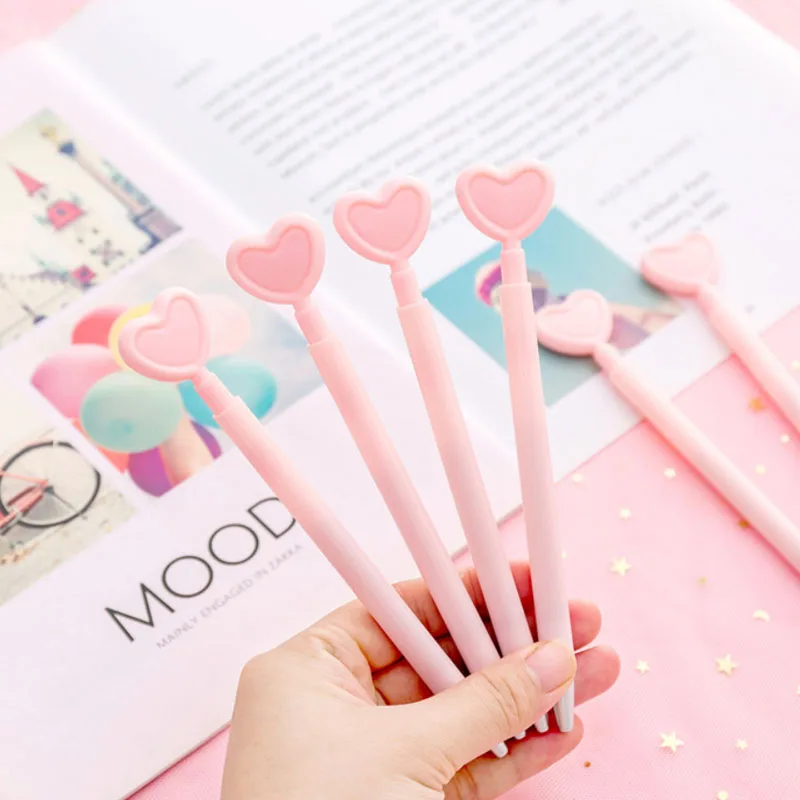 
2020 Customize Logo Novel Pink Gel Pen Girl Kawaii Heart Gel Pen 