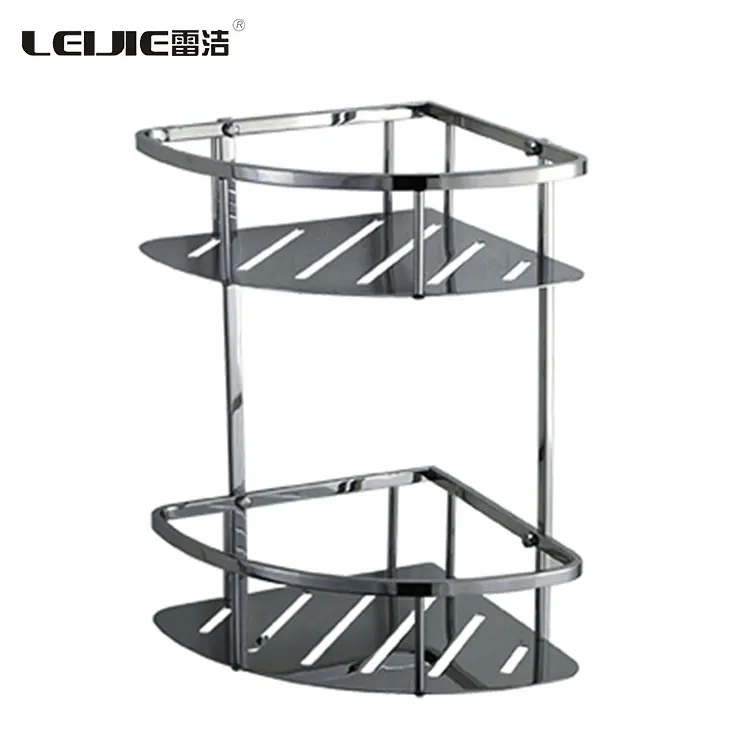 Triangle Shower Corner Bathroom Basket Modern Metal Chrome Stainless Steel Double  Basket