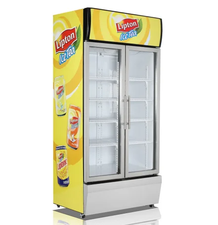 
 400L к 1000L вертикальные охладитель напитков одный напиток, холодильник двойные стеклянные двери, витрины дисплей холодильник  