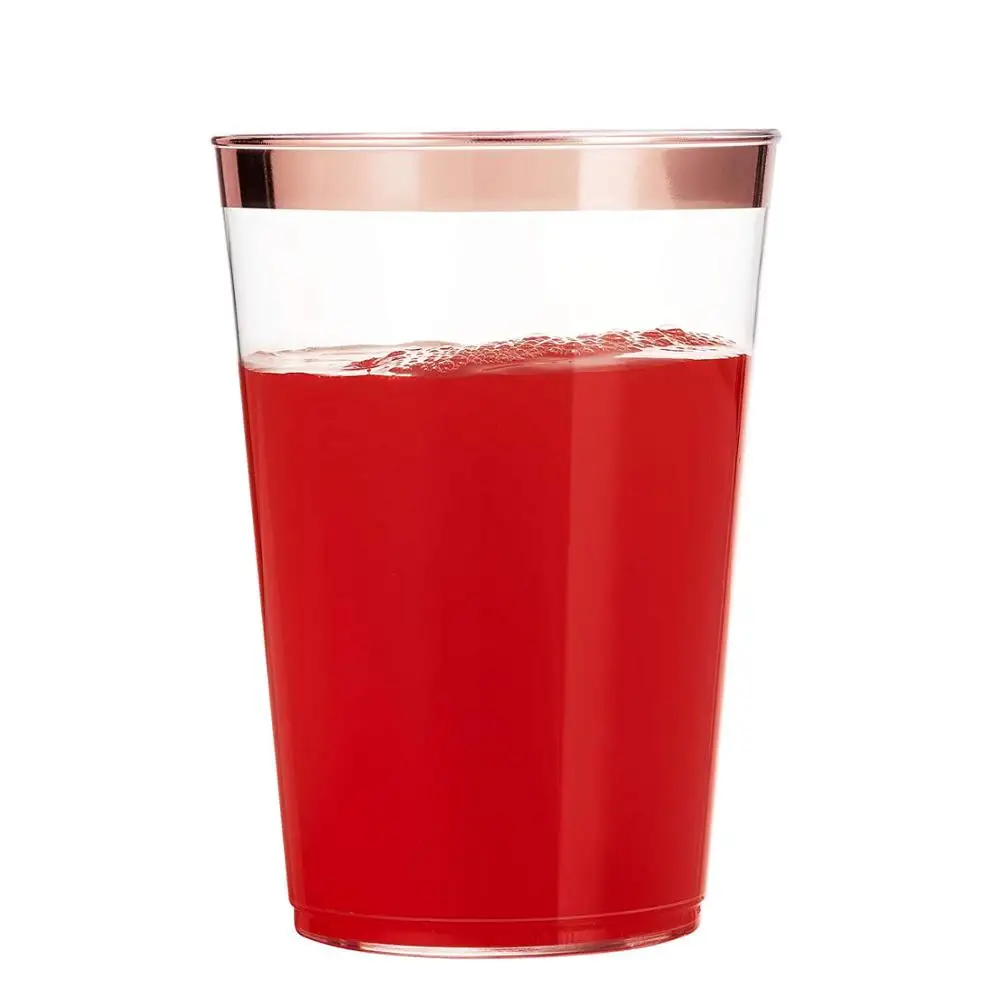 
100 Rose Gold Plastic Cups 12 Oz Clear Plastic Cups Tumblers Rose Gold Rimmed Fancy Disposable Wedding Cups 