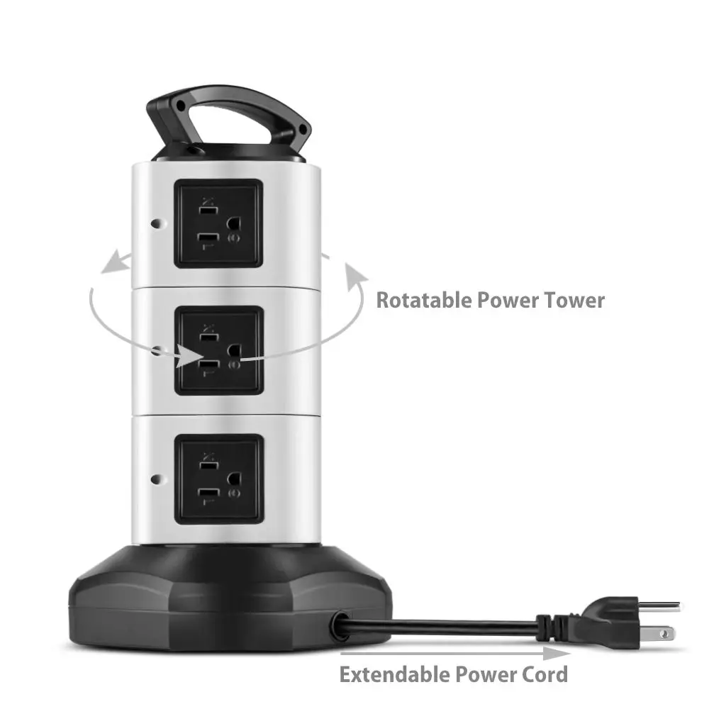 Power Strip Tower Surge Protector Electric Charging Station 10 Outlet Plugs with 4 USB Slot Extension Socket