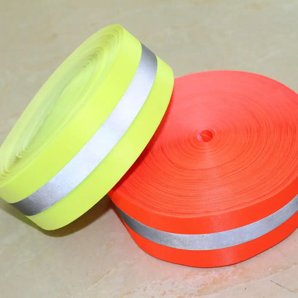 Fluorescent Red-Orange Reflective Ribbon, Neon Reflective Stripe for Occupational Clothing