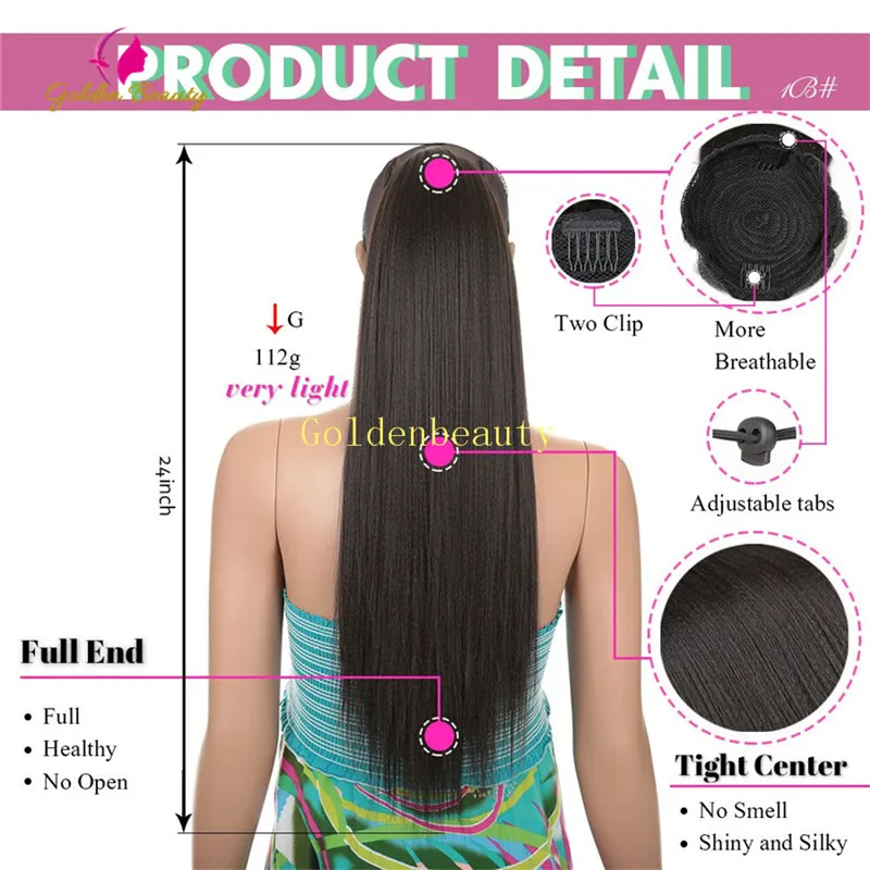 24' Yaki straight ponytail hair extensions in Synthetic Ponytails claw clip ponytail tail hair