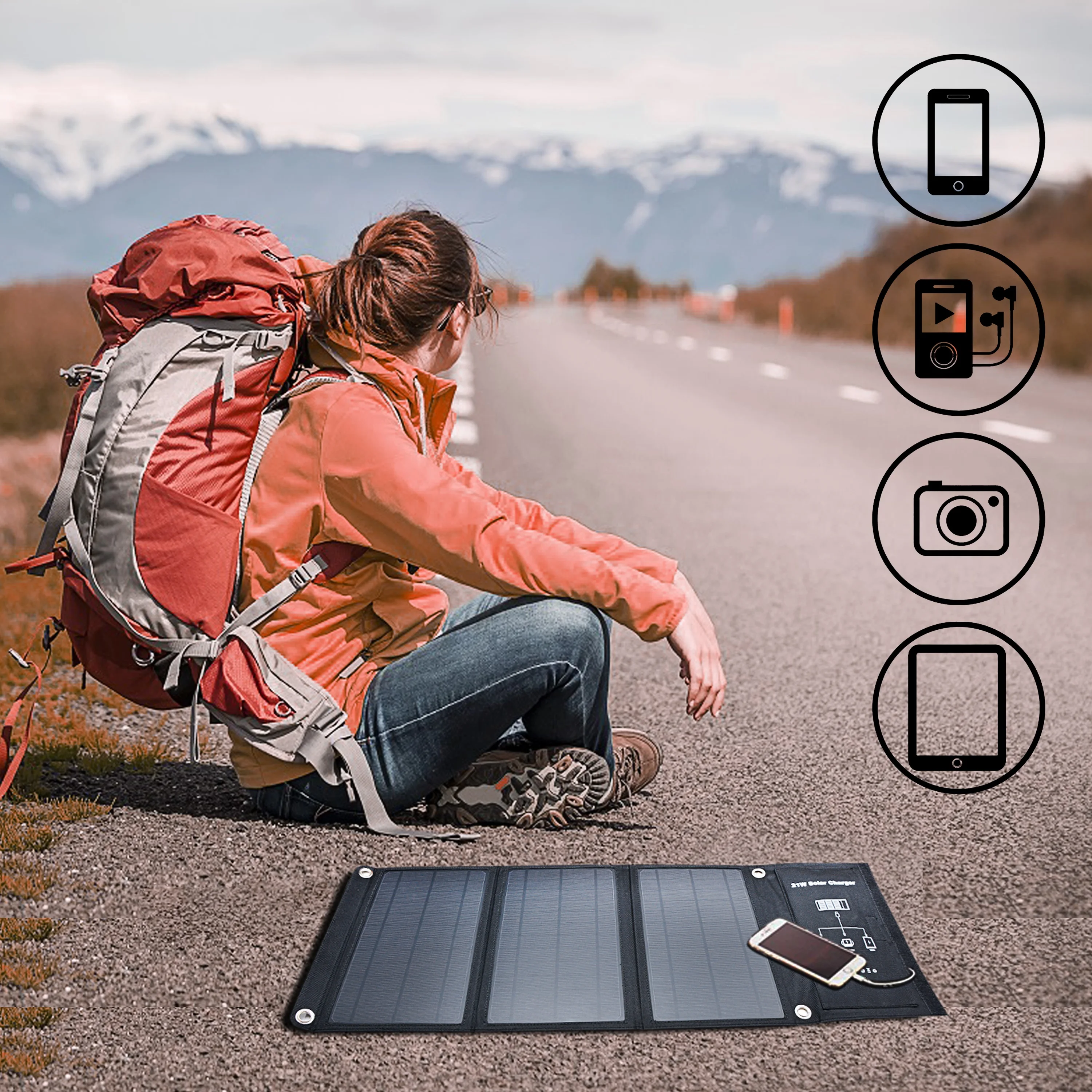 Folding solar panel 21W solar mobile phone chargers dual USB tablet charger for cell phone powerbanks backpacks