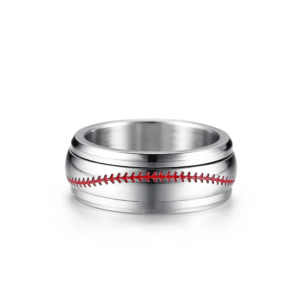 Stainless steel baseball rotating ring creative sports ring jewelry
