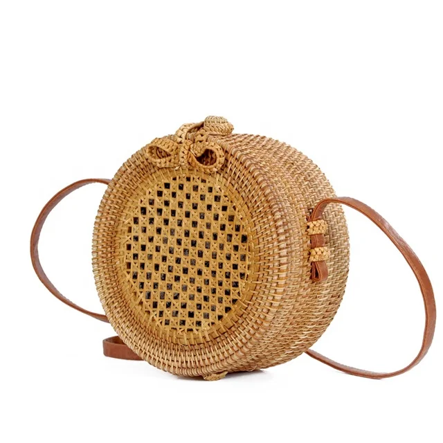Ecofriendly Hot Summer Handmade Beach Bag  Women Fashion Bali Bohemian Beach  Circle Handbag Woven  Round Mini Rattan Straw Bag