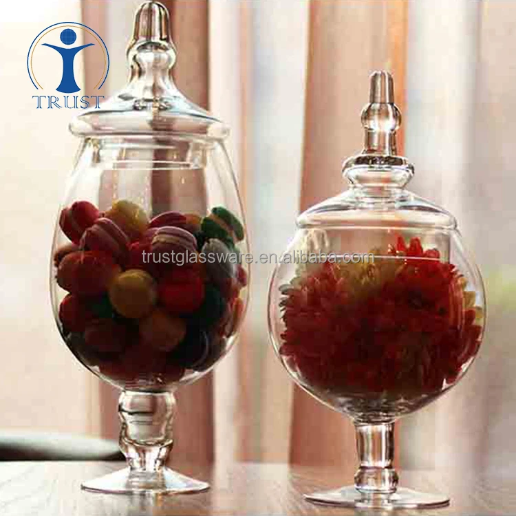 Wholesale High Quality Christmas Wedding Decoration Hand Made Small and big candy glass jar with lid