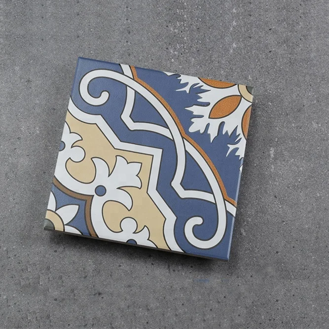 Decorative Moroccan Style 20x20 cm Hand Painted Floral Portuguese Encaustic Ceramic Tile