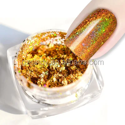 Золото голографические порошок блеск ногтей хлопья Сияющий Холо Лазерная блеск