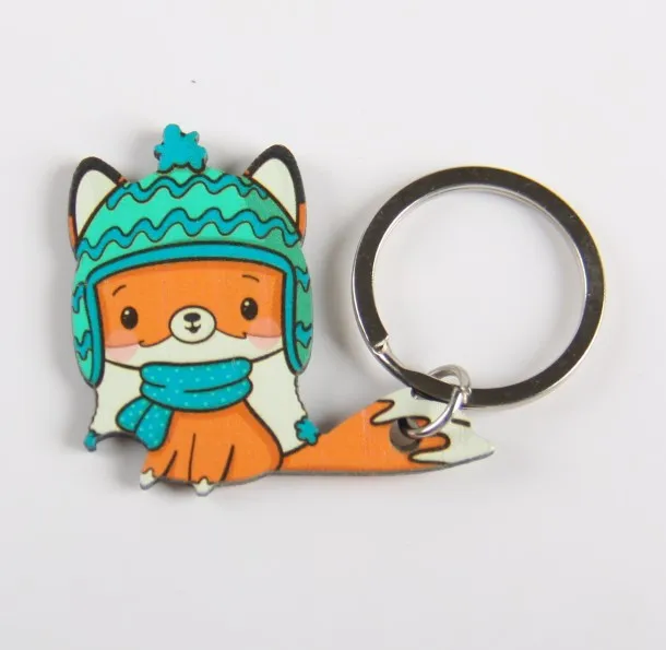 Animal printing bamboo wood keyrings