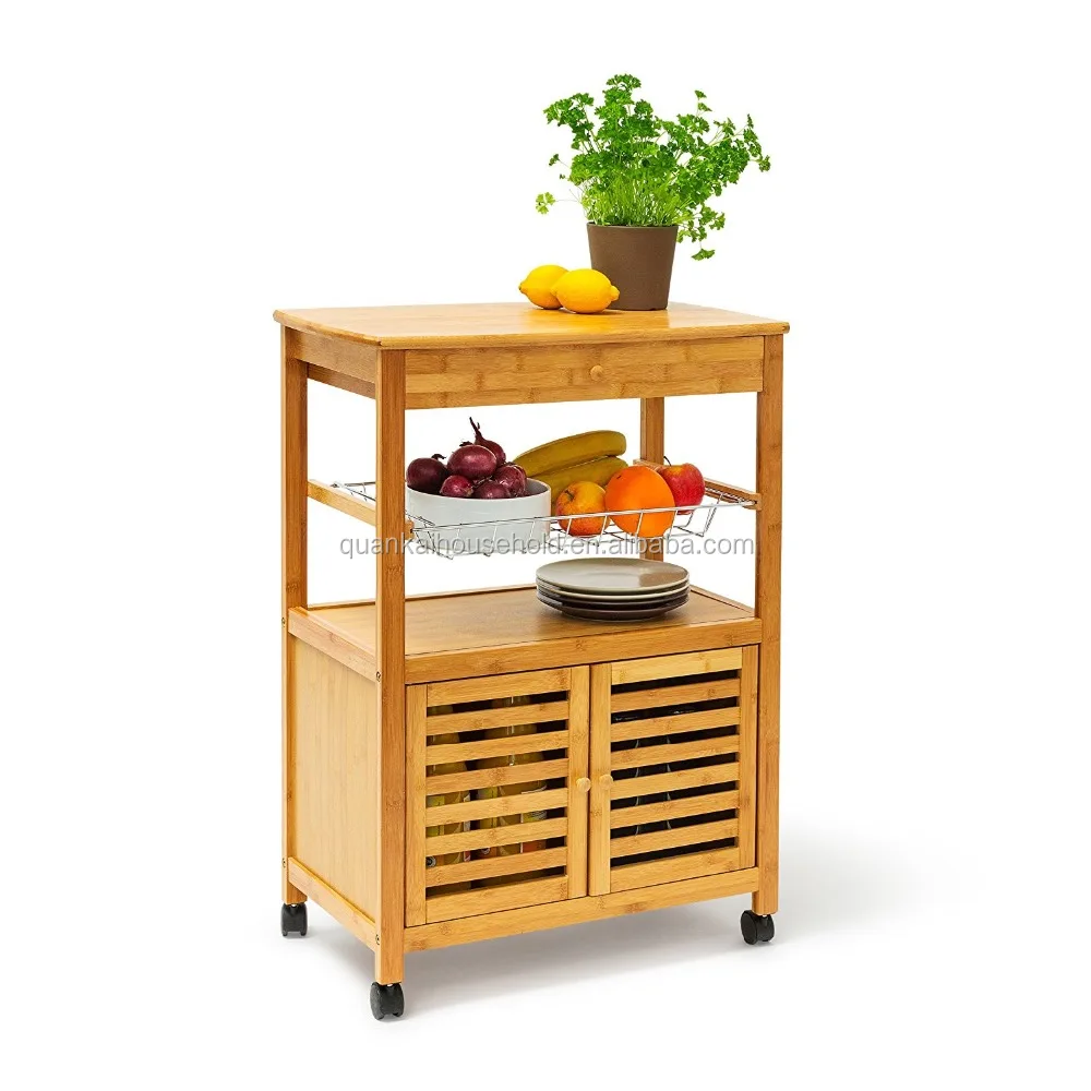 Kitchen Island Trolley with Drawer Bamboo Wheeled Kitchen Cart