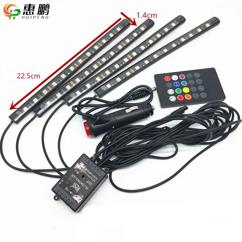 12 светодиодов, Автомобильные светодиодные Меняющие цвет огни со звуковым музыкальным контроллером