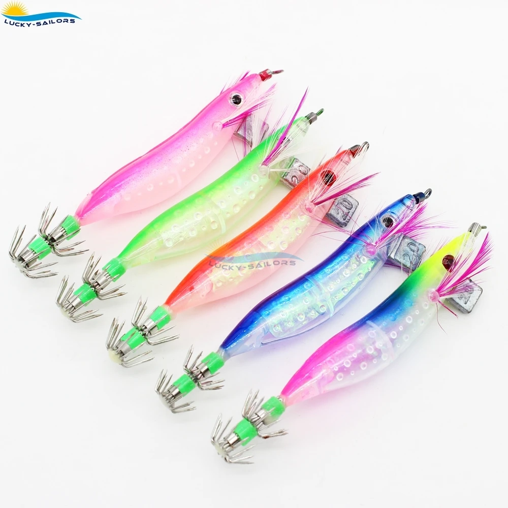 Squid Jigs Glowing Shrimp Prawn Baits Squid Fishing Lures Jig Hook Bait hot sale