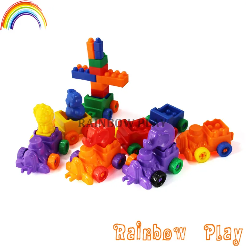 Горячая DIY детские игрушки пластиковые животных поезд строительные блоки