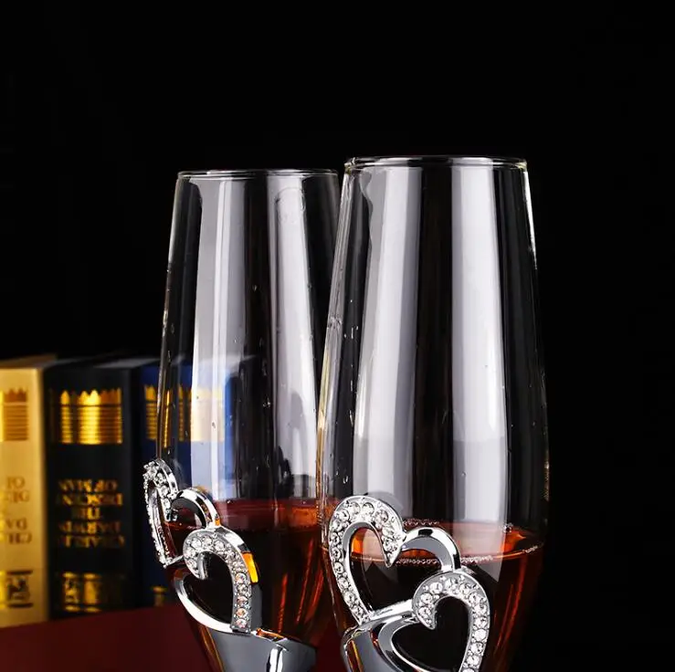 NEW 200-300ML Long Wedding Champagne Wine Glasses Crystal Silver Plated Toasting Flutes Cup for Party Decoration Gifts