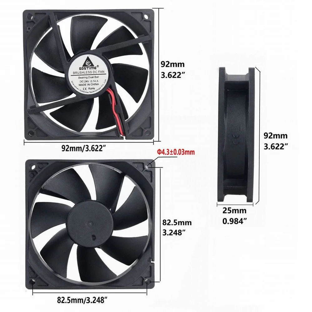 Gdstime GDA9225 DC 24V 92x92x25mm 92mm 90mm 9cm Dual Ball Bearing  Axial Exhaust Cooler Brushless Cooling Fan