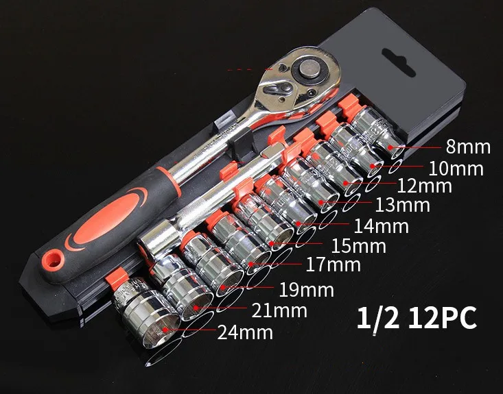 High Quality 1/2-Inch Drive Quick Release Ratchet and Cr-V Metric Sockets Set