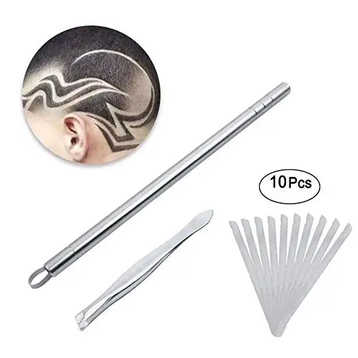 
Hairstyle Design Pen Razor Hair Tattoo Trim Mustache Face Eyebrow Styling Stainless Steel Razor Pen + Tweezers + 10 blades for M 
