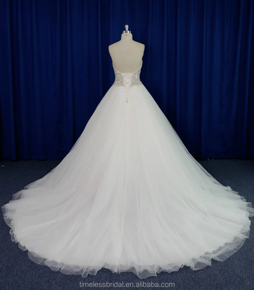 Strapless embroidered bodice puffy skirt saudi arabian wedding dress real sample