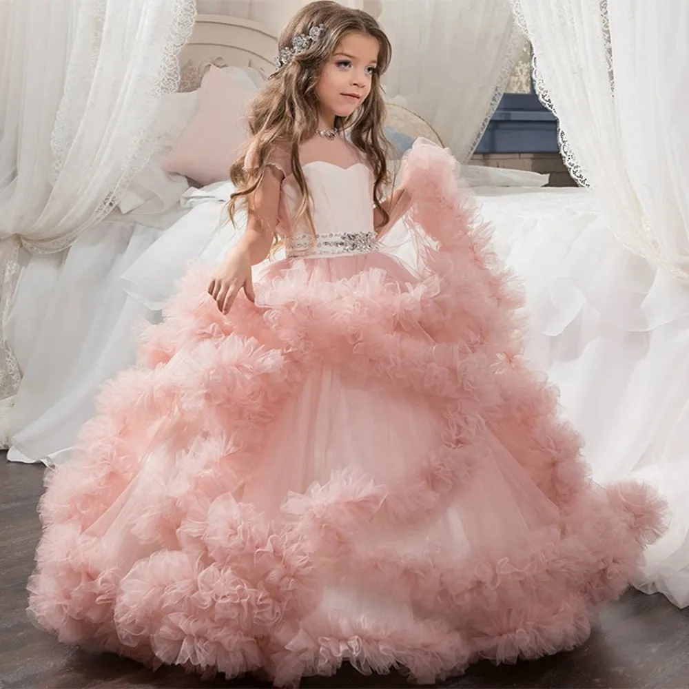 Cute Promotional Girls Dress Ball Gown Puffy Princess Baby Party Dresses Flower Girl Wear