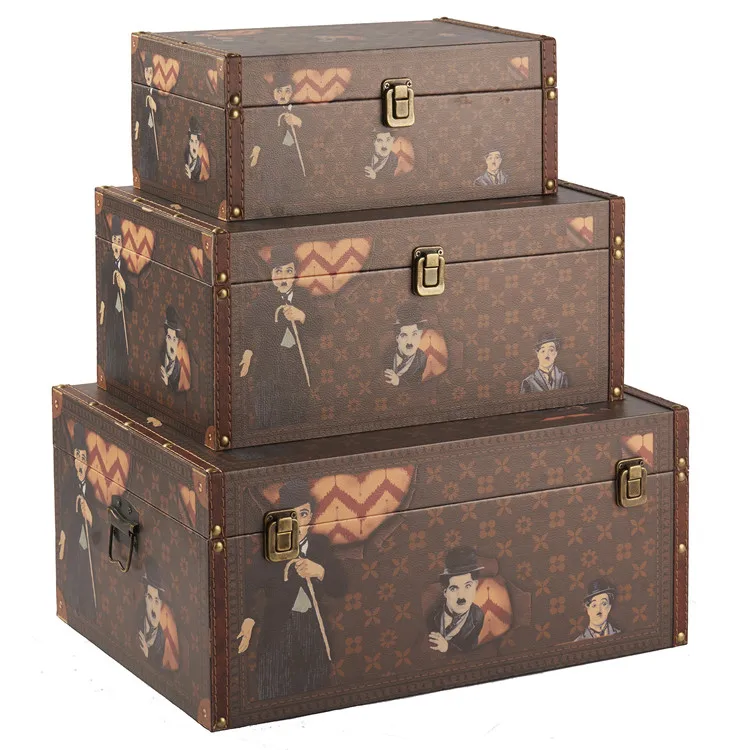 Большая деревянная коробка-органайзер с изображением старой карты