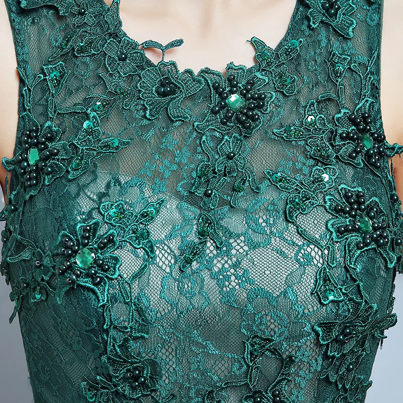 
Q027 Sleeveless Deep Green wedding evening party dress Elegant Lace Mermaid Mother of Bride Dress 