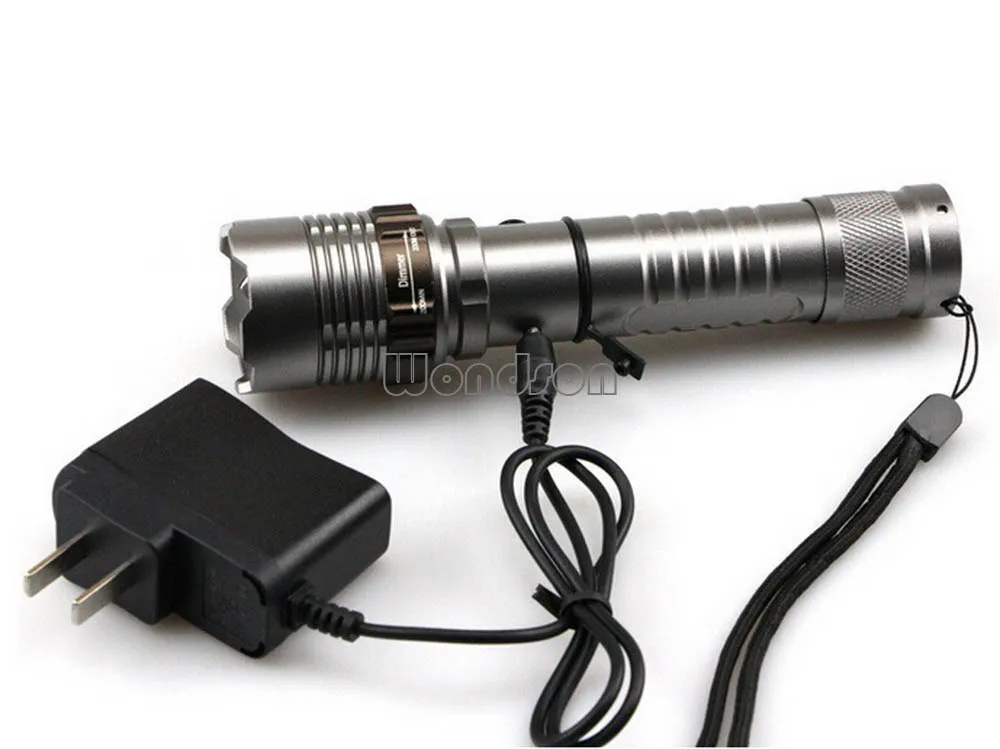 High Power 10W Grey 1200 Lumens White LED Torch Zoom in Zoom Out Security Rechargeable Flash Light