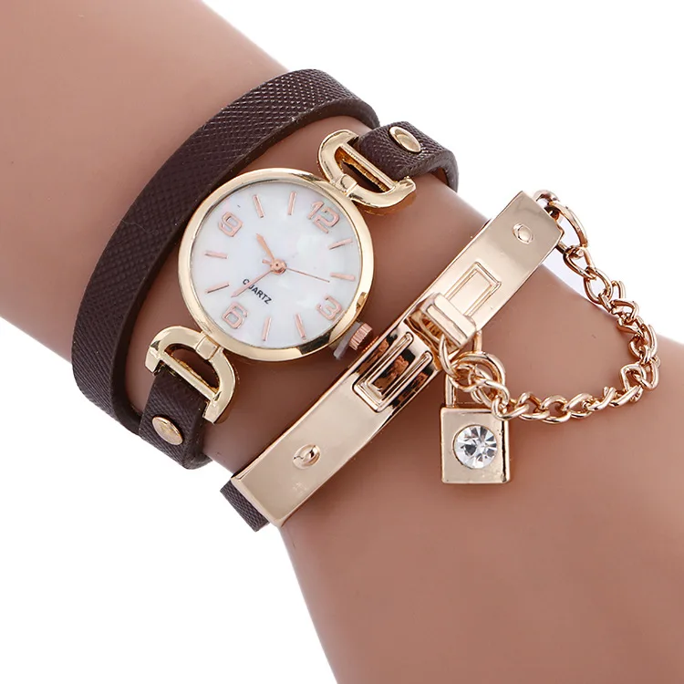 Lock pendent Fashion Fancy Luxury Chain Wrap Lady Bracelet Watch LNW348