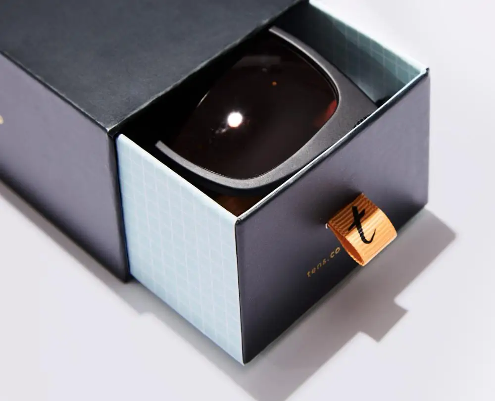 Luxury custom logo small sunglasses packaging box pull out sliding cardboard box paper drawer gift box with ribbon