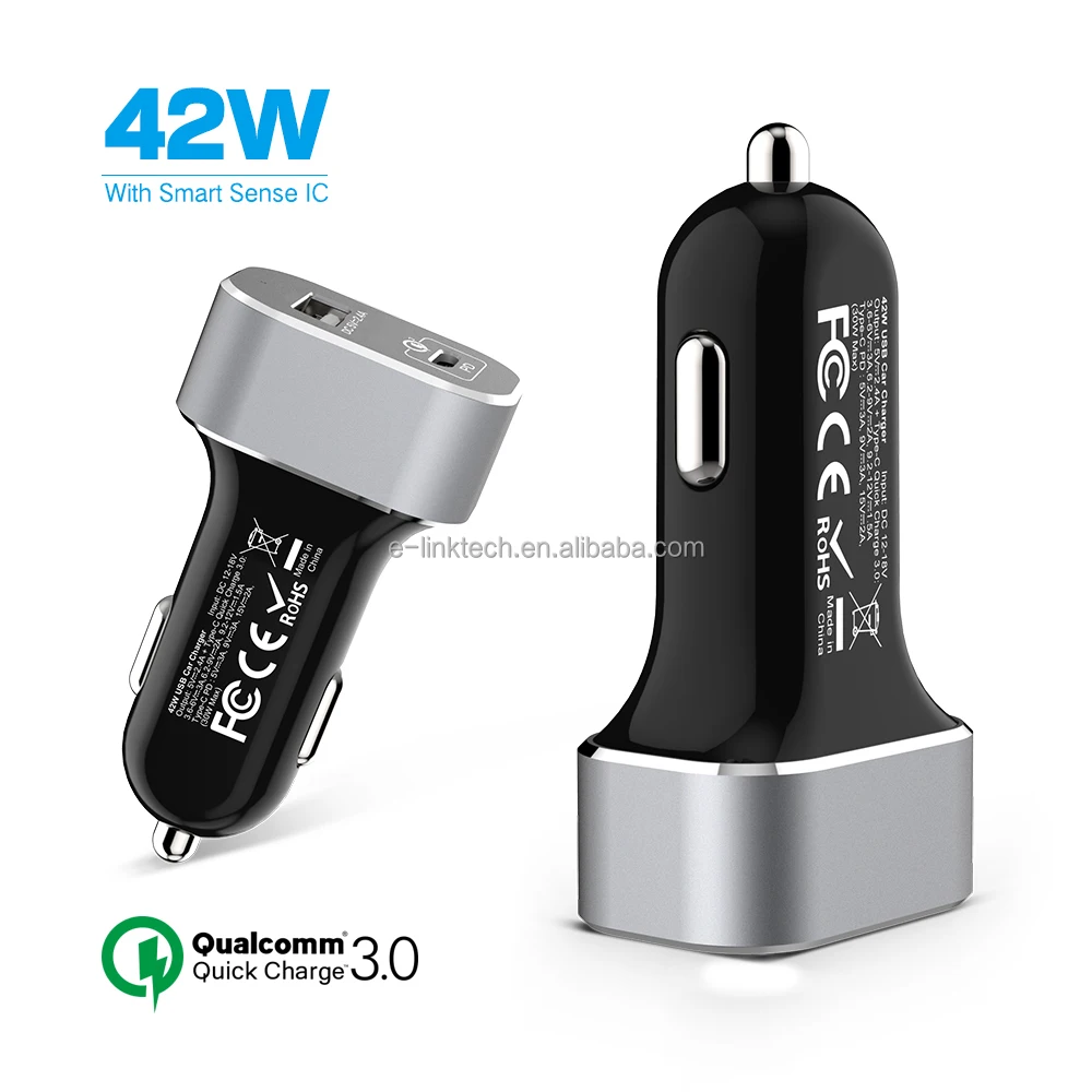 
USB-C PD Car Charger with 30W Power Delivery & 12W USB Dual Port 42W Output for New Macbook iPhone X/8/7 iPad Pro Air Mini 