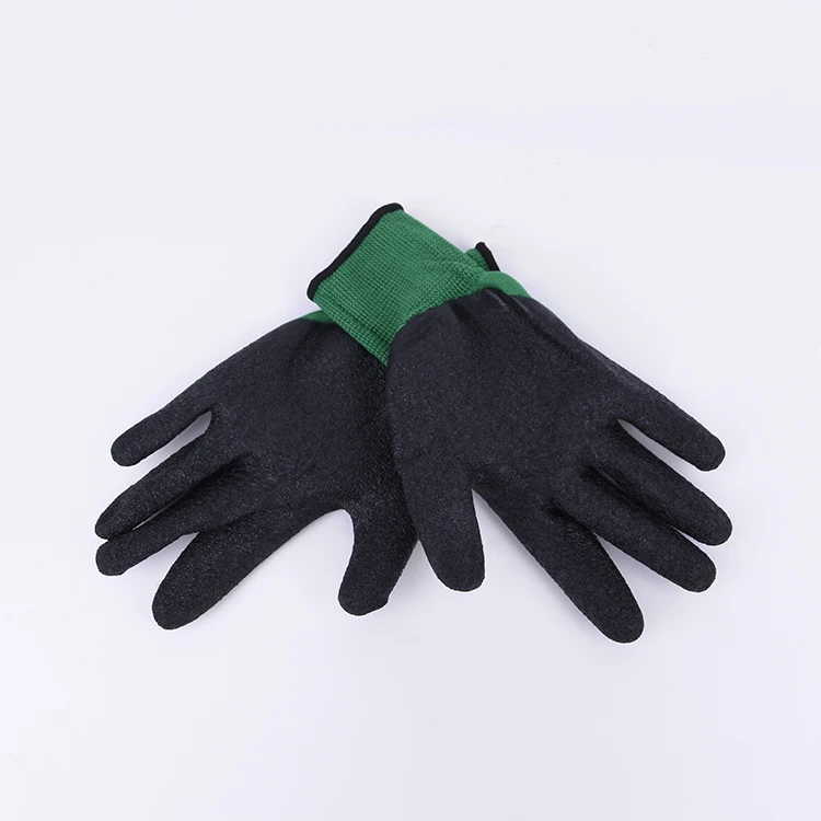 Guantes Guanti 13G Green Polyester Nylon Knitted Latex Crinkle Foam Dipped  Safety Industrial Latex 3/4 Half Coated Work Gloves