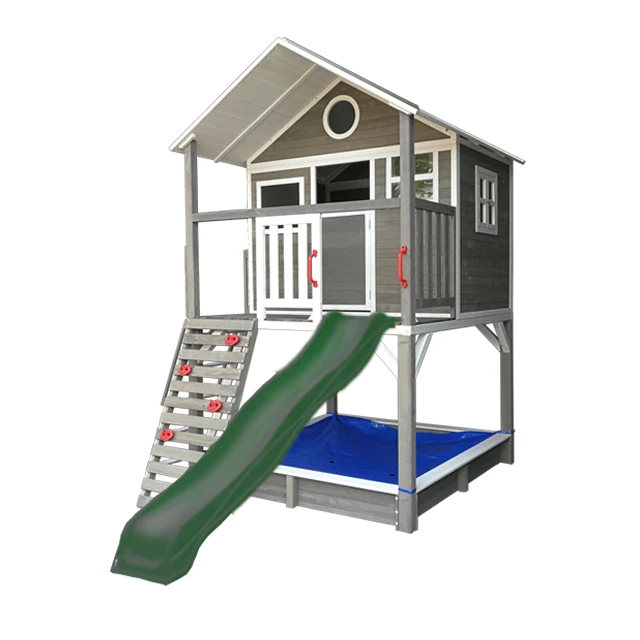 
waterproof prefab garden cheap children outdoor kids wooden playhouse with plastic slide 