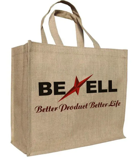Natural eco-friendly custom printed logo packaging waterproof jute carry bag tote jute bag wholesale promotional shopping