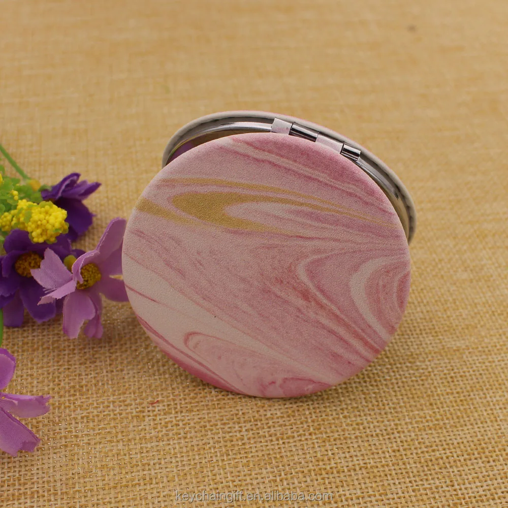 Hot sale good quality leather compact mirror pink pocket mirror