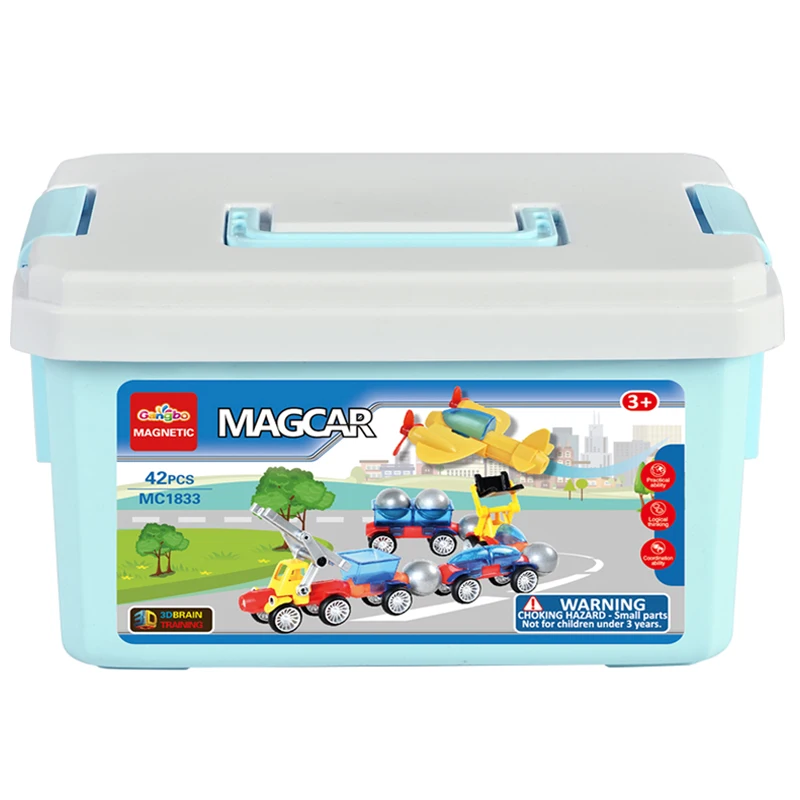 42pcs Creative magnet cars toy set with plastic gift box magnetic stick and balls toys