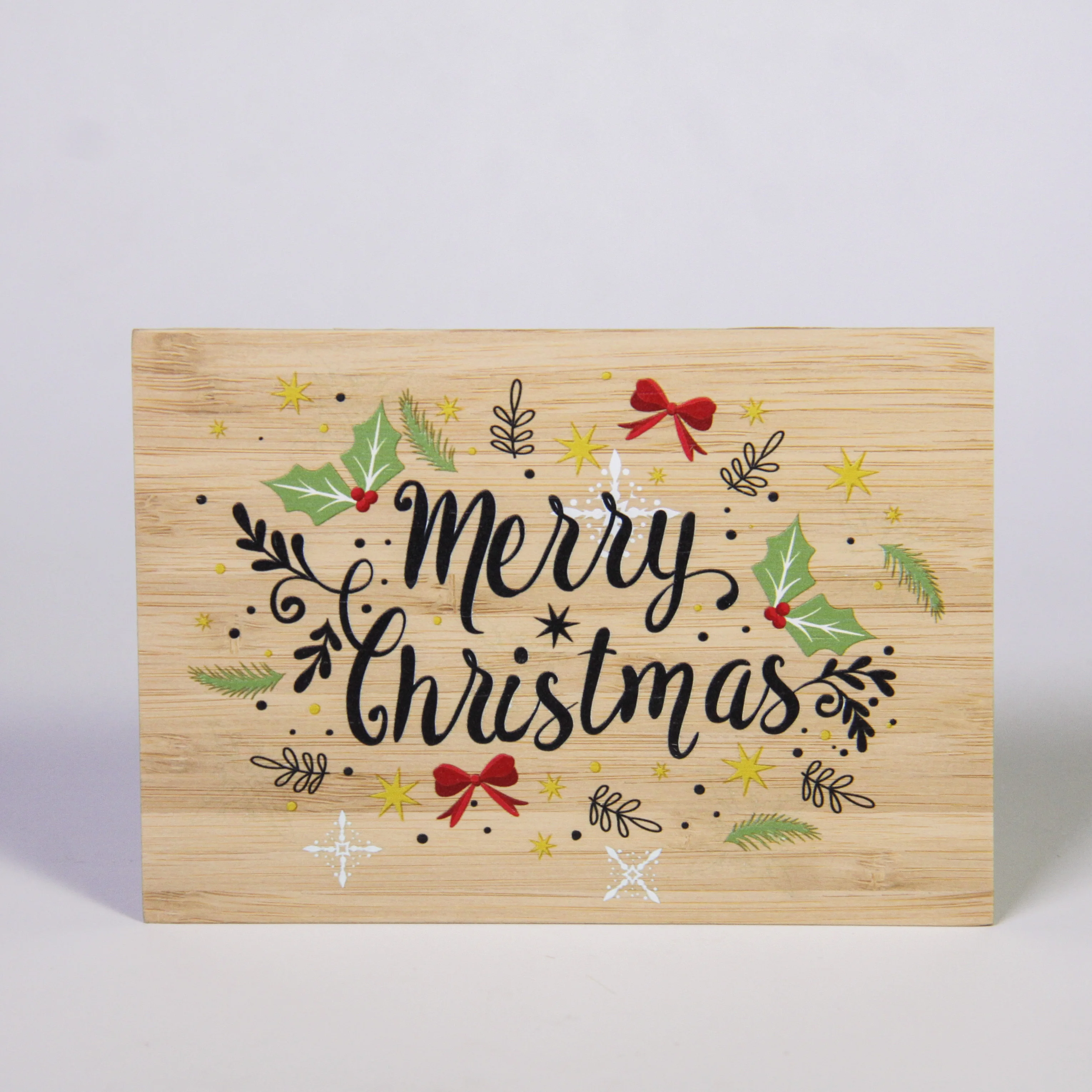 low MOQ wood bamboo Christmas card