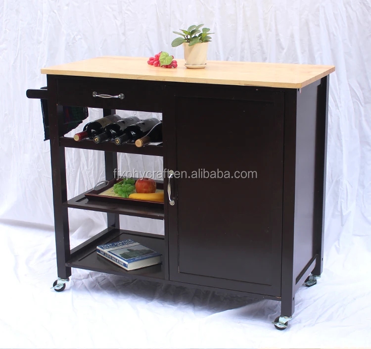 
MDF kitchen island trolley cart on wheels with storage cabinet 
