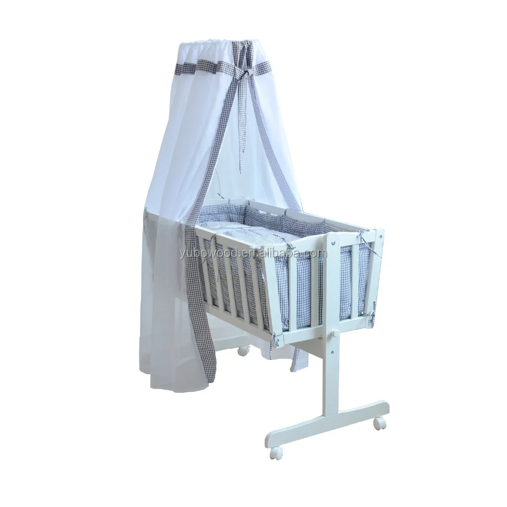 
Solid wood baby cradle wooden swing baby crib white color crib 