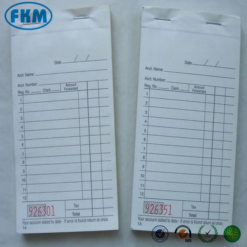 Carbonless Purchase Order Statement book invoice with saddle stitching