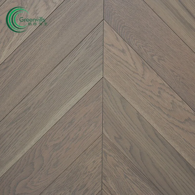 Greenvills  fishbone herringbone  chevron wood floor parquet tiles light grey color 15mm thickness