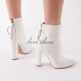 New arrival fashion design block heels ankle boots girls chunky heels pointed toe shoes