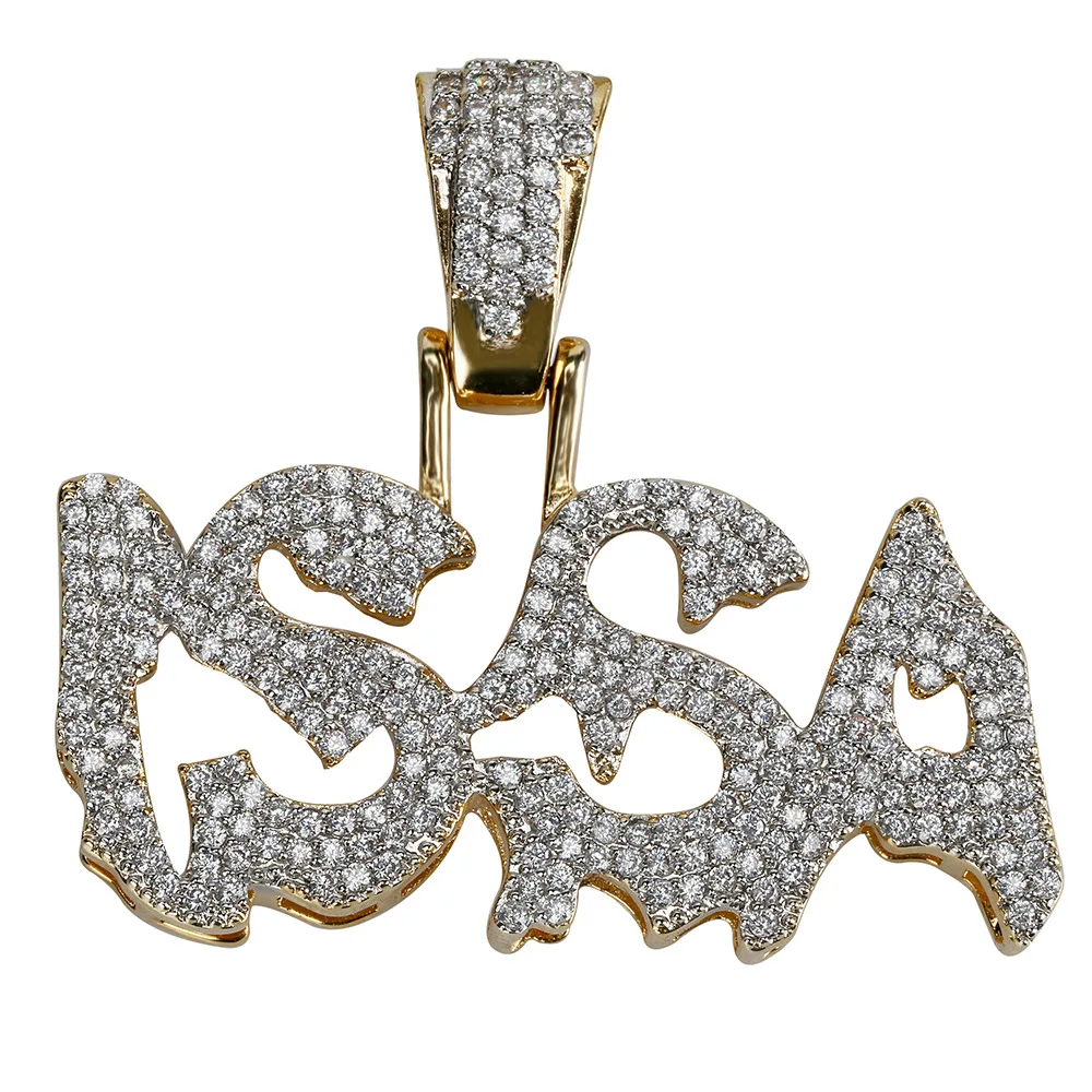 Hiphop Letters Micro Paved Diamonds ISSA Pendant Necklace Jewelry