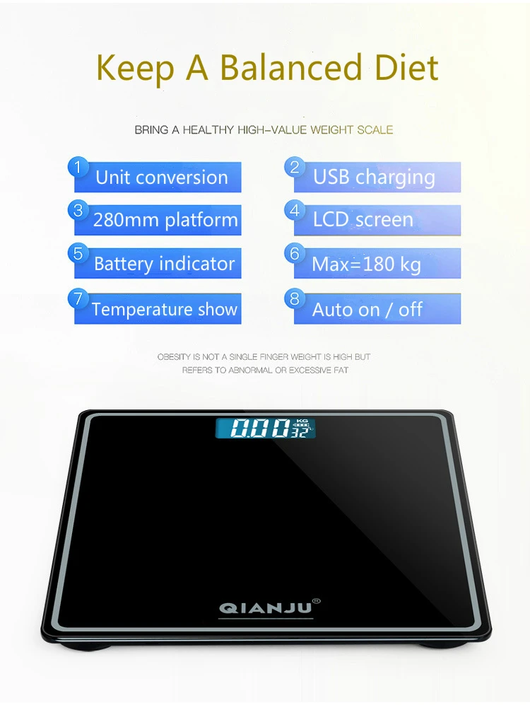 LED Bathroom Scale 180Kg 396lb Body Weight Scale